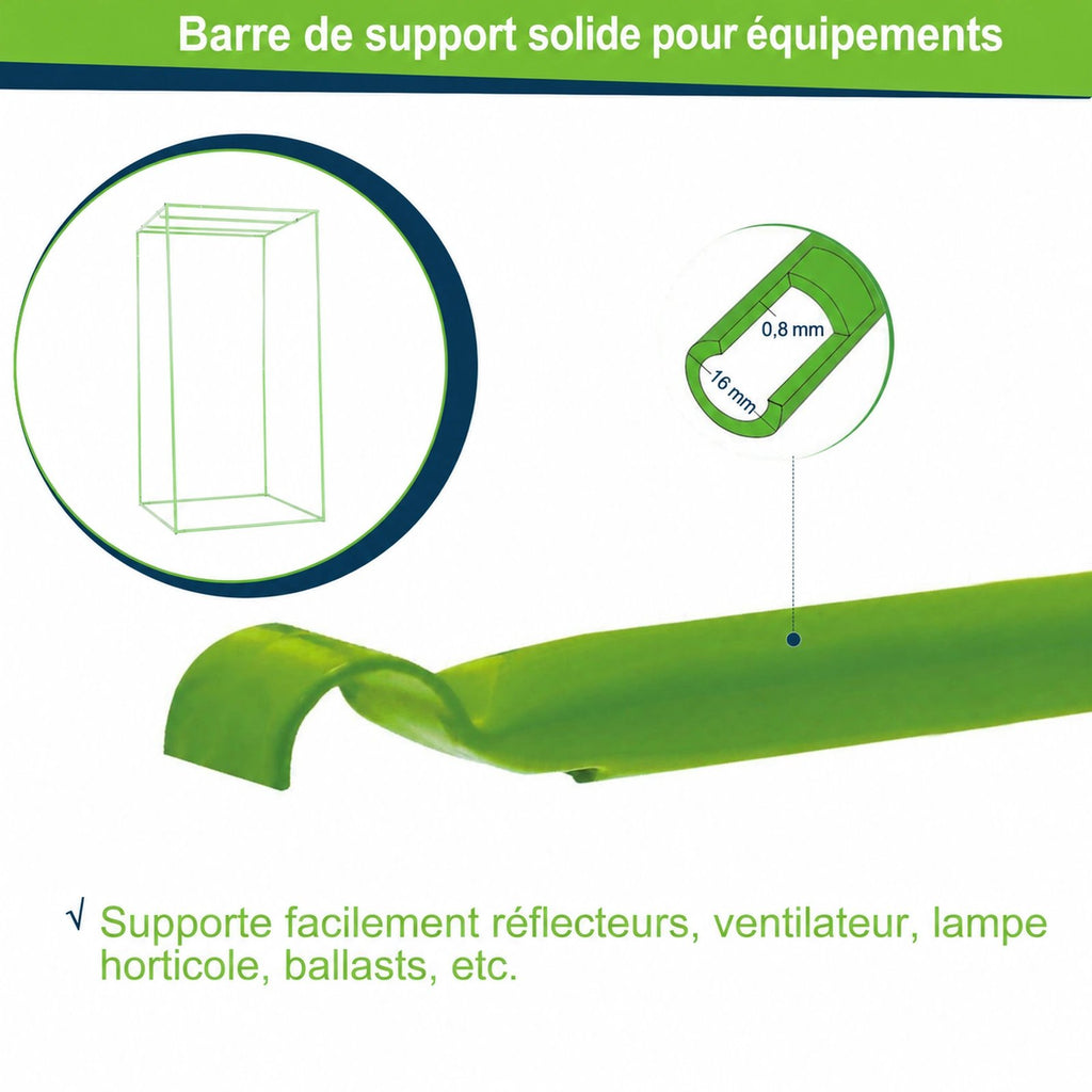 Barre verte de suspension pour équipements de la chambre de culture