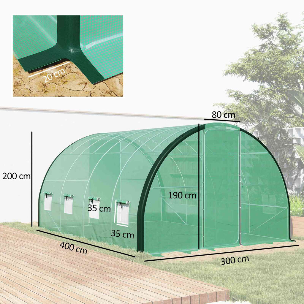 Dimensions de la serre tunnel verte : 400 × 300 × 200 cm