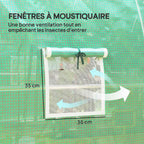 Détail d’une fenêtre à moustiquaire de 35 × 35 cm sur la serre verte
