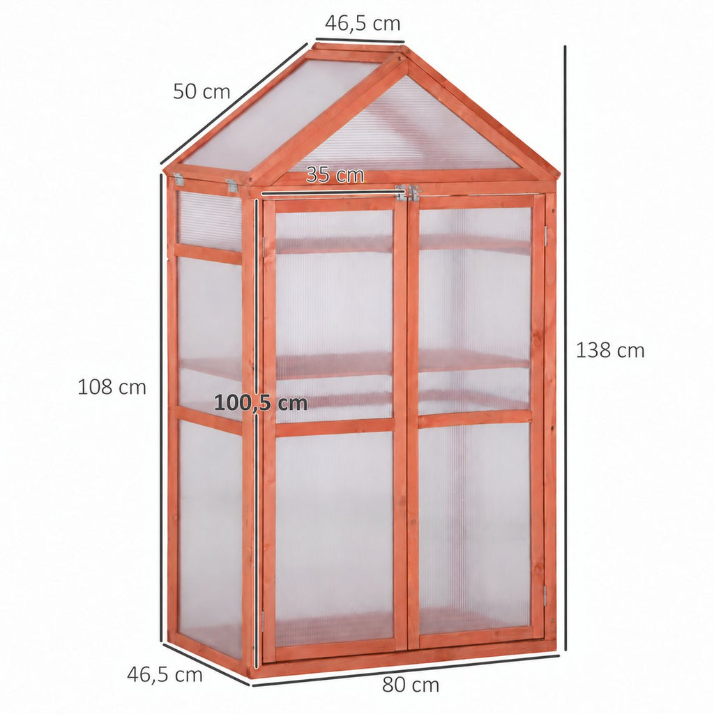 Dimensions de la serre en bois brun : 80 x 46,5 x 138 cm
