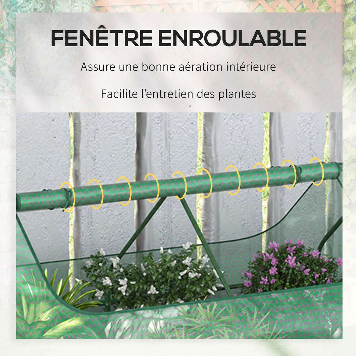 Gros plan de l’ouverture verte enroulée au-dessus des fleurs