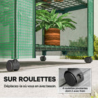 Gros plan des roulettes de la mini serre verte