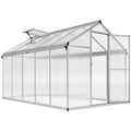 Serre en polycarbonate avec porte et lucarne ouvertes