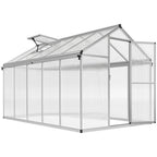 Serre en polycarbonate avec porte et lucarne ouvertes