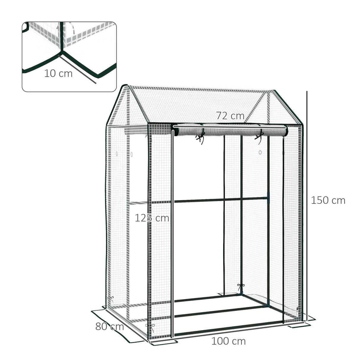 Dimensions de la serre blanche : 100 × 80 × 150 cm