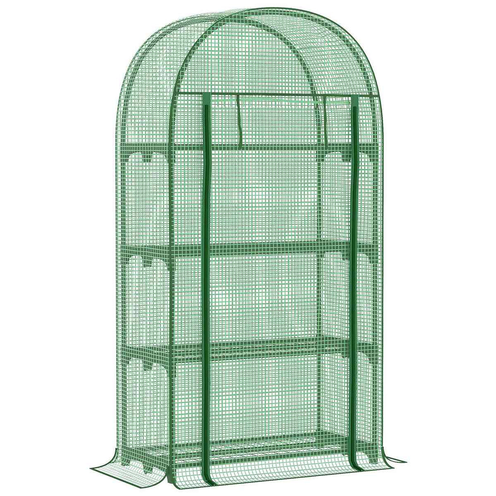 Mini serre verte à toit arrondi avec porte fermée
