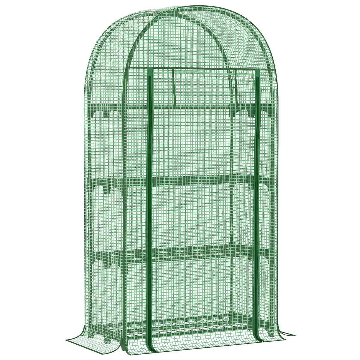 Mini serre verte à toit arrondi avec porte fermée