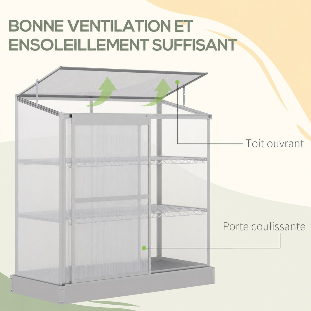 Serre de balcon avec toit relevé et porte coulissante ouverte
