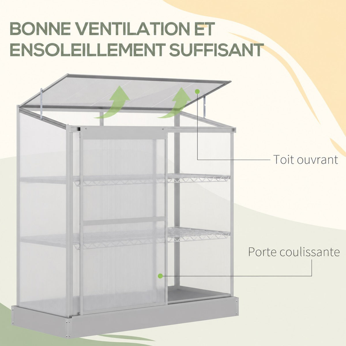 Serre de balcon avec toit relevé et porte coulissante ouverte