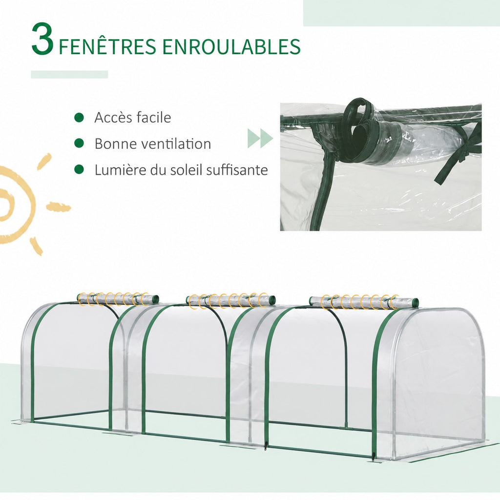 Mini serre avec trois ouvertures et détail d’une attache