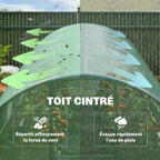 Toit arrondi de la serre tunnel avec illustrations du vent et de la pluie