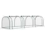 Mini-serre tunnel transparente allongée avec trois portes ouvertes