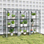 Serre de balcon transparente ouverte avec plantes devant un mur ajouré