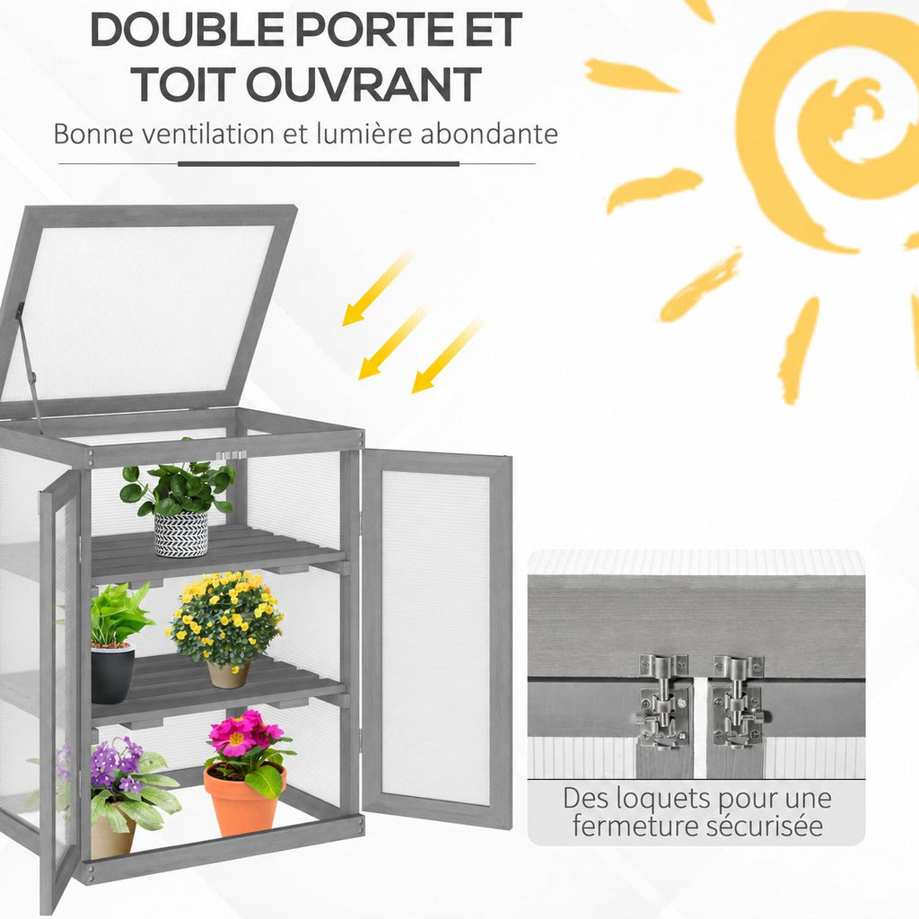 Double porte et couvercle ouverts de la serre armoire grise