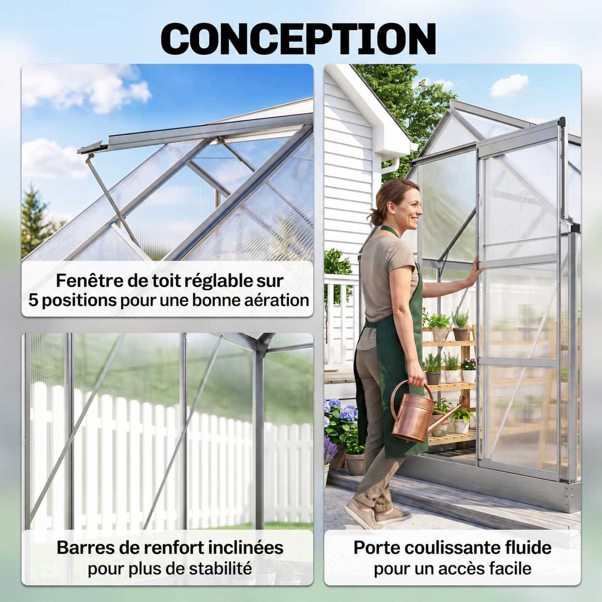 Détails de la lucarne, des renforts et de la porte coulissante