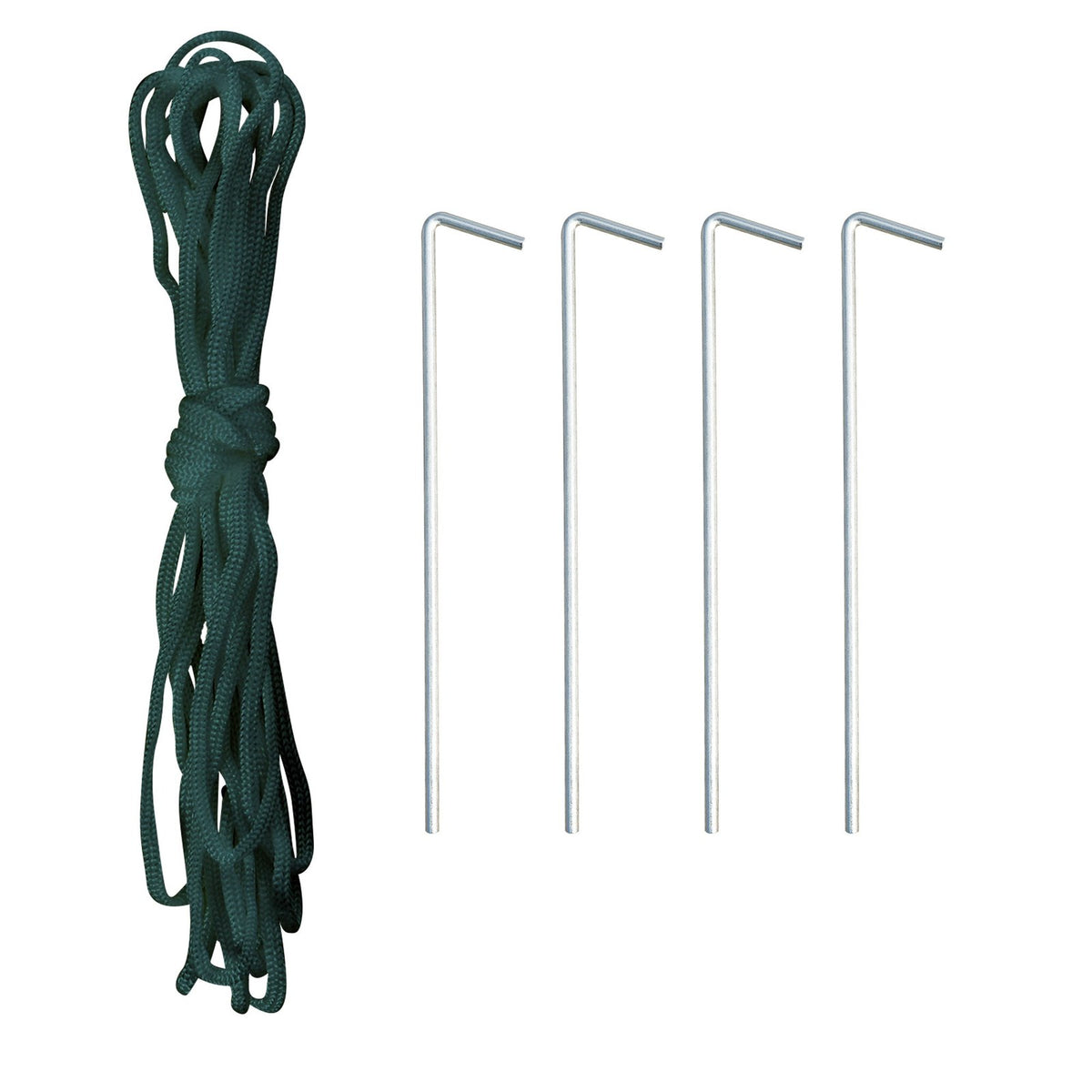 Corde verte et quatre piquets métalliques pour la serre tunnel