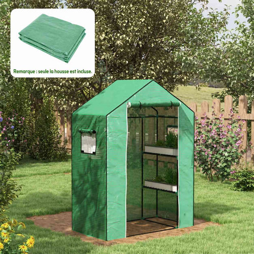 Exemple de housse verte montée sur une serre au jardin