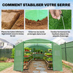 Grande serre tunnel avec illustrations des haubans et du bord de housse à enterrer