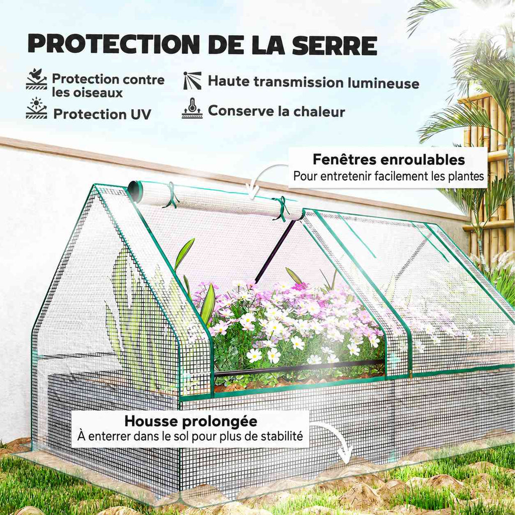 Bac potager argenté fleuri avec détails des ouvertures et du bord de housse