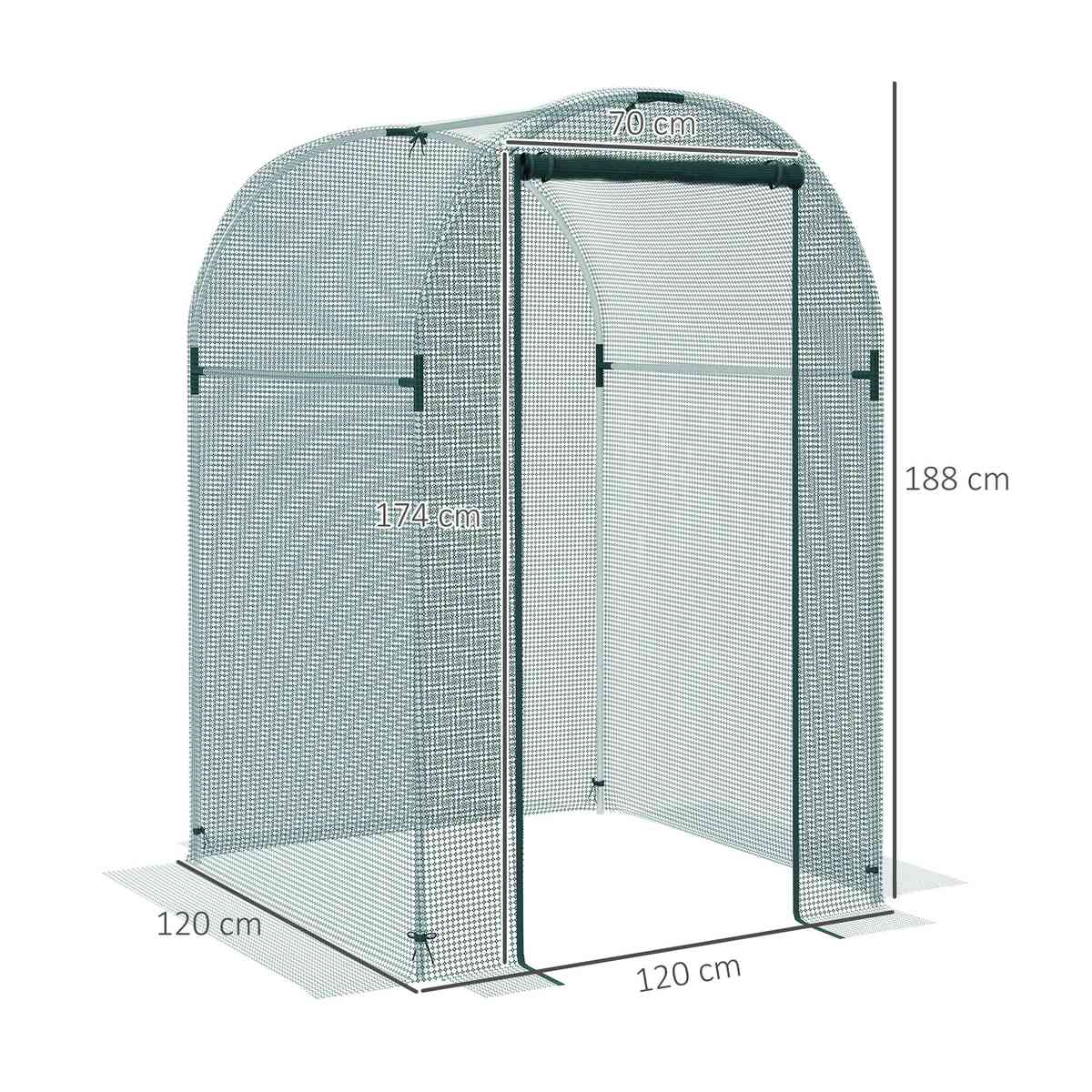 Dimensions de la cage fruitière : 120 × 120 × 188 cm
