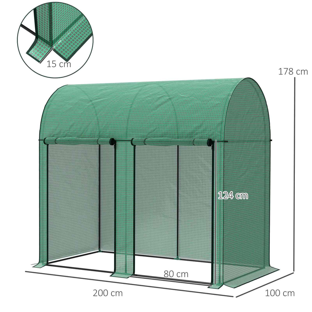 Dimensions de la serre verte : 200 × 100 × 178 cm