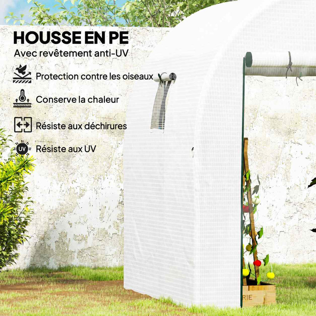 Détail de la housse blanche de la serre