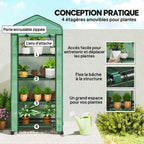 Quatre niveaux de plantes et détails des attaches de serre