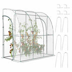 Serre adossée transparente avec plantes, fixations murales et piquets de sol