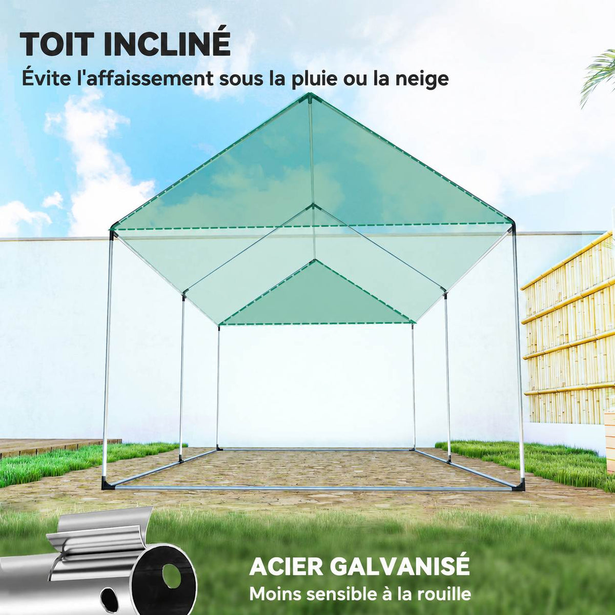 Armature de serre et illustration du toit incliné