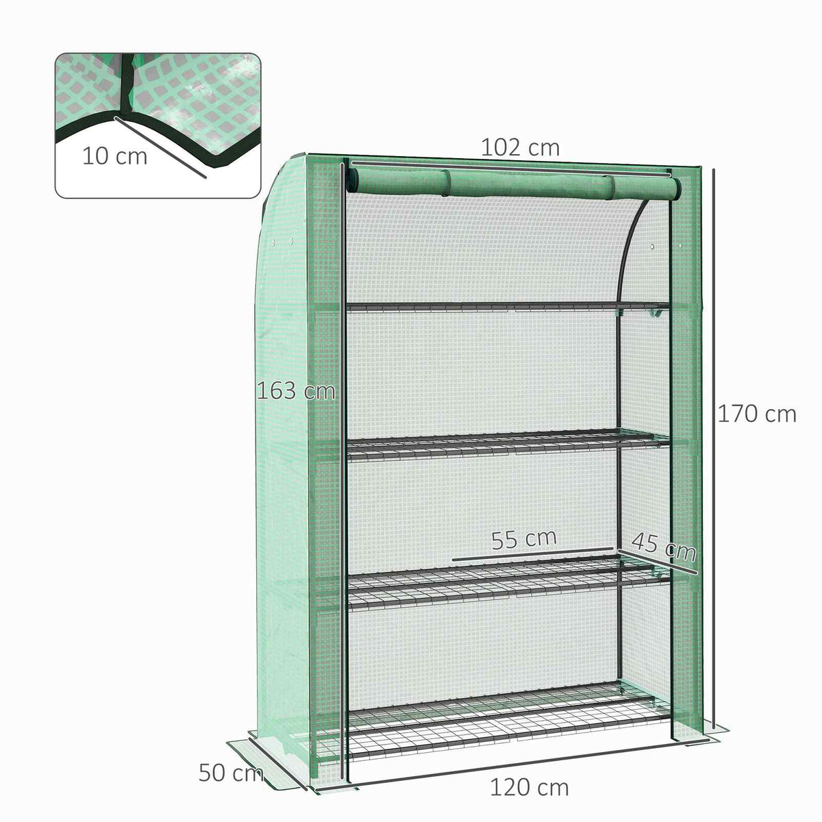 Dimensions de la serre verte : 120 × 50 × 170 cm
