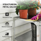 Détail du plateau et de la structure métallique de la table de rempotage