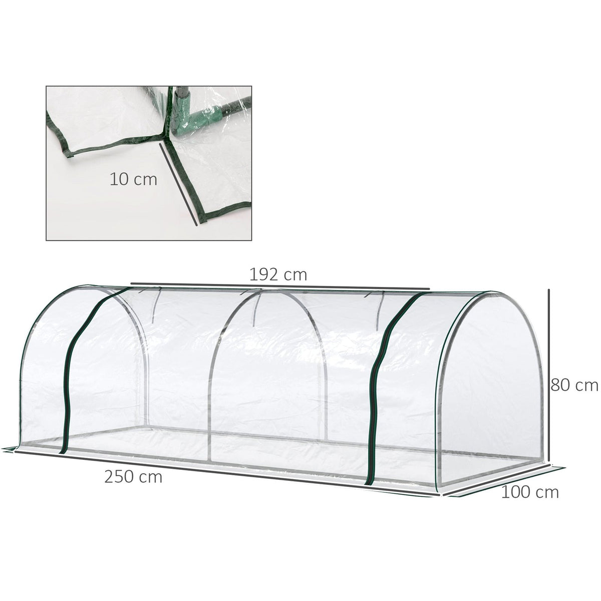 Dimensions de la mini-serre tunnel : 250 x 100 x 80 cm