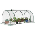 Mini serre tunnel transparente abritant des plantes en pots