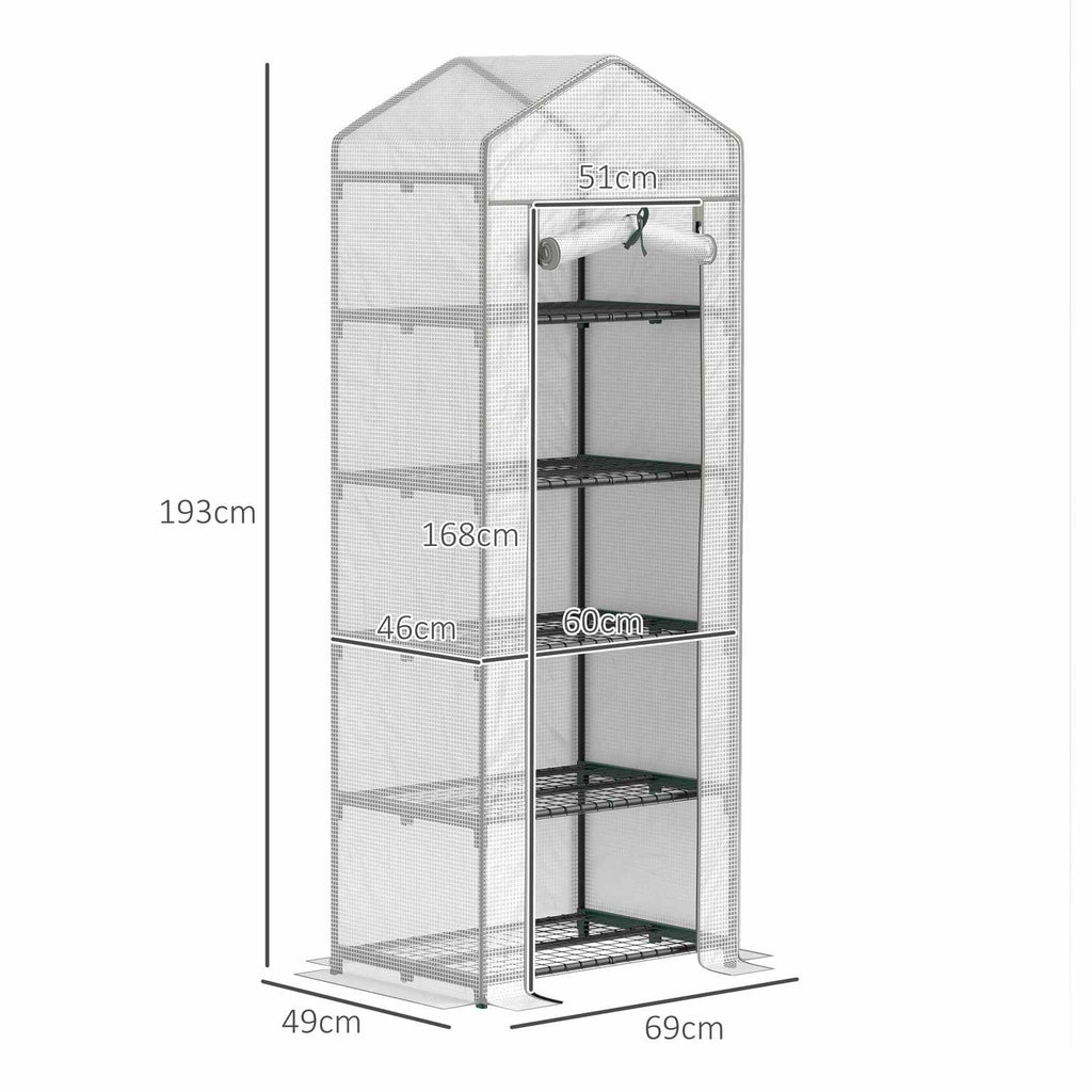 Dimensions de la mini serre à cinq étagères : 69 × 49 × 193 cm