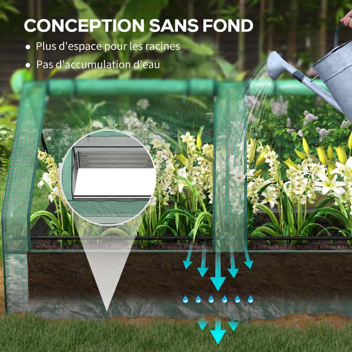 Illustration du fond ouvert et du drainage du bac potager