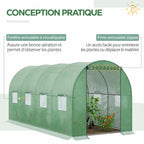 Présentation de la porte et des fenêtres enroulables de la serre verte