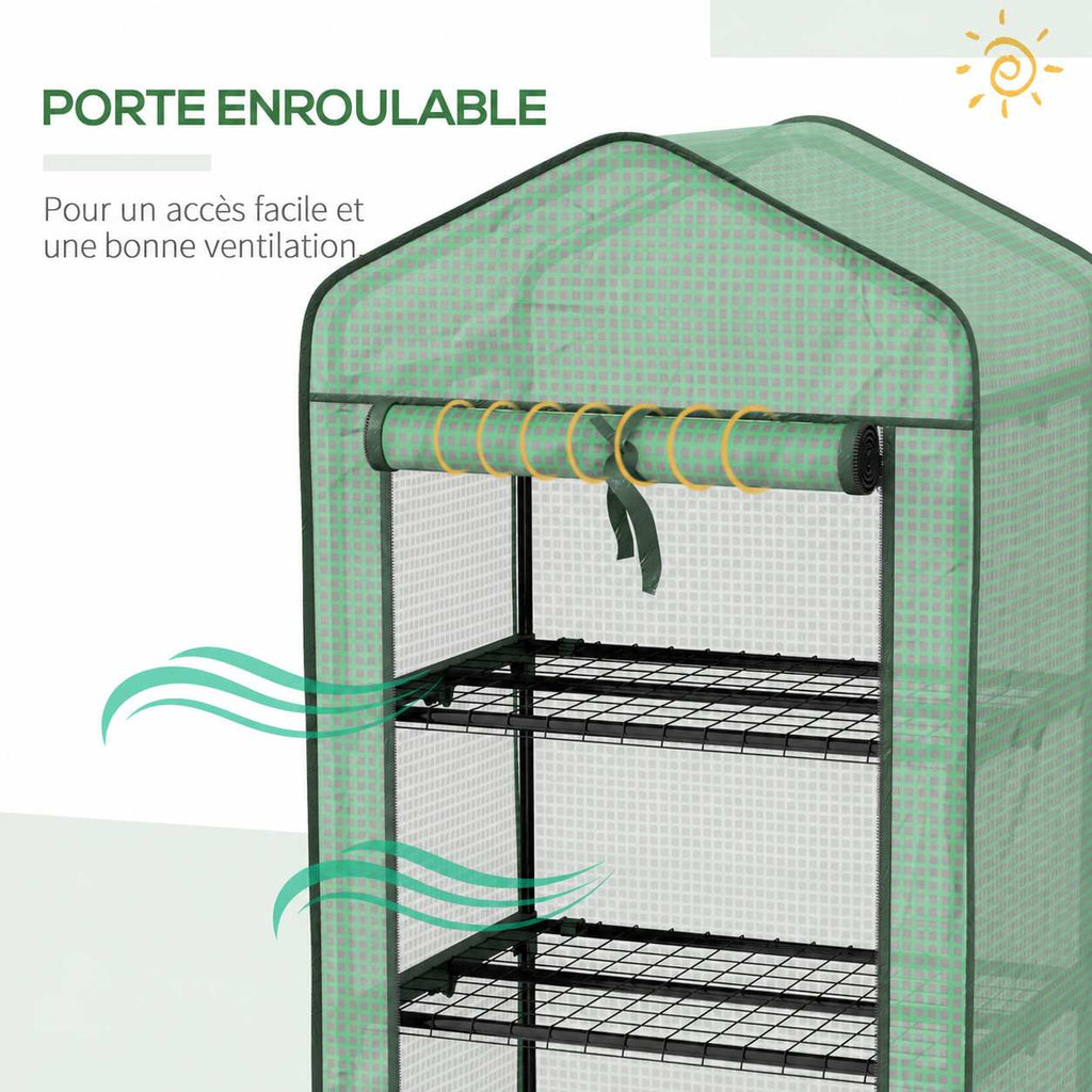 Porte enroulée et étagères de la mini serre verte