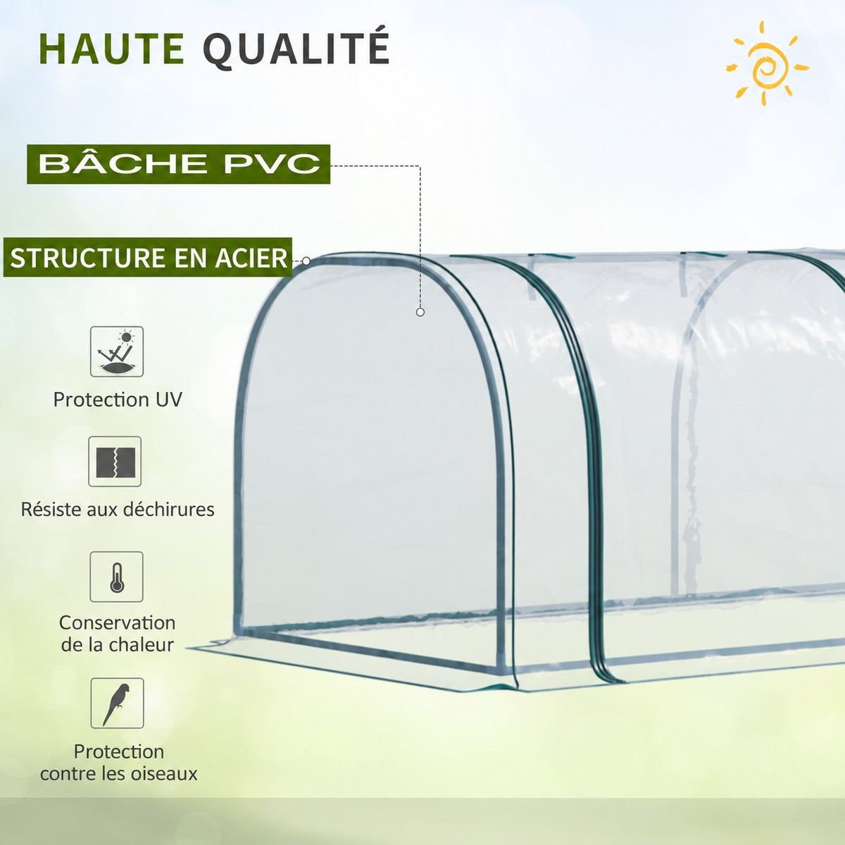 Présentation de la housse transparente et du cadre de la mini-serre