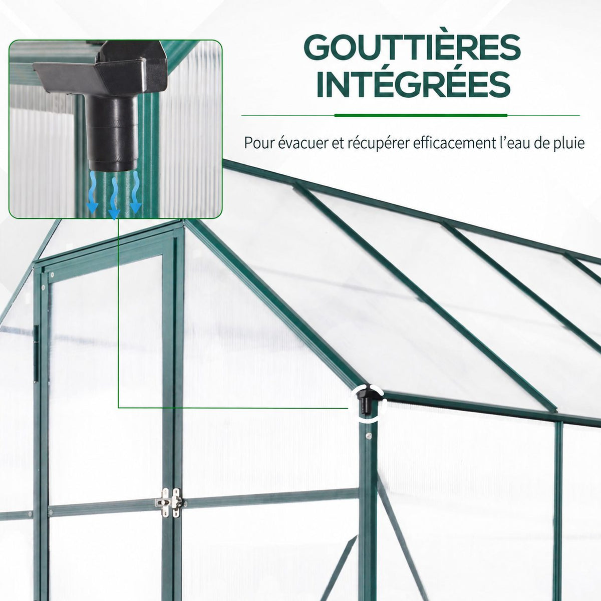 Présentation de la gouttière intégrée de la serre verte