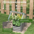 Carré potager avec serre : fenêtre enroulable et bord de housse à enterrer